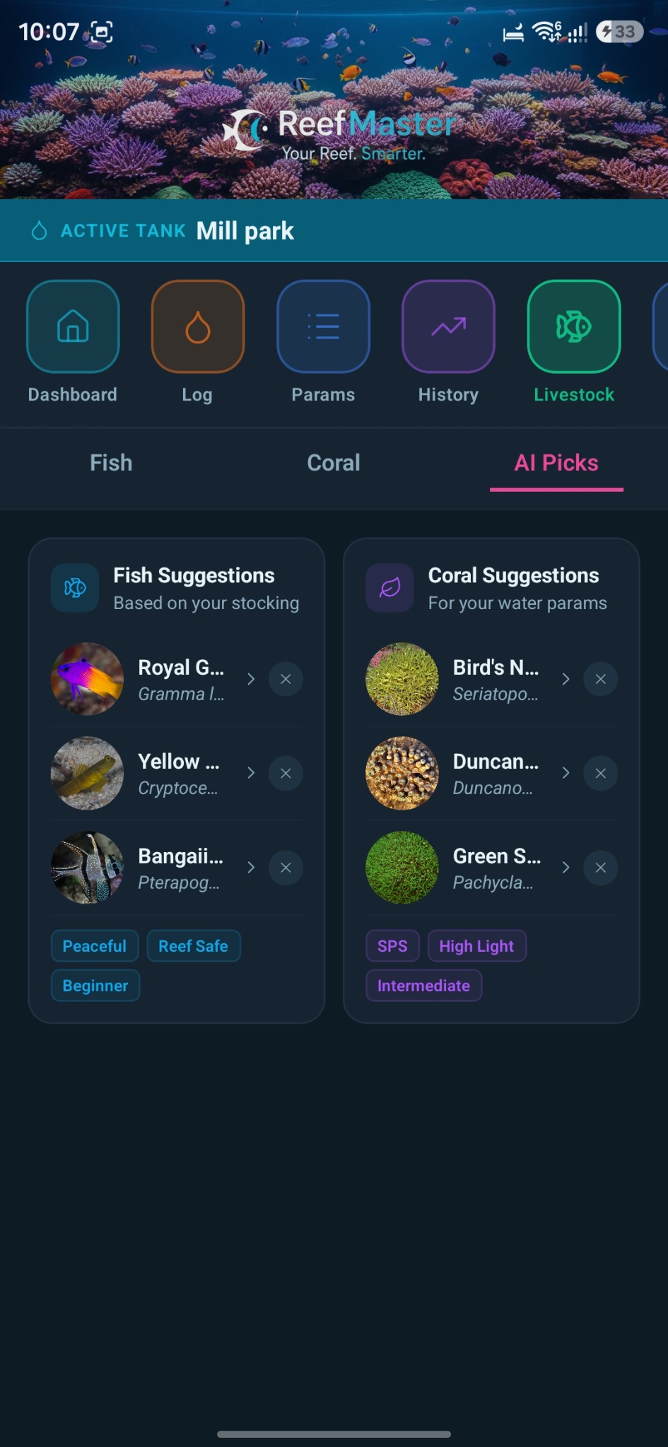 ReefMaster AI suggestions